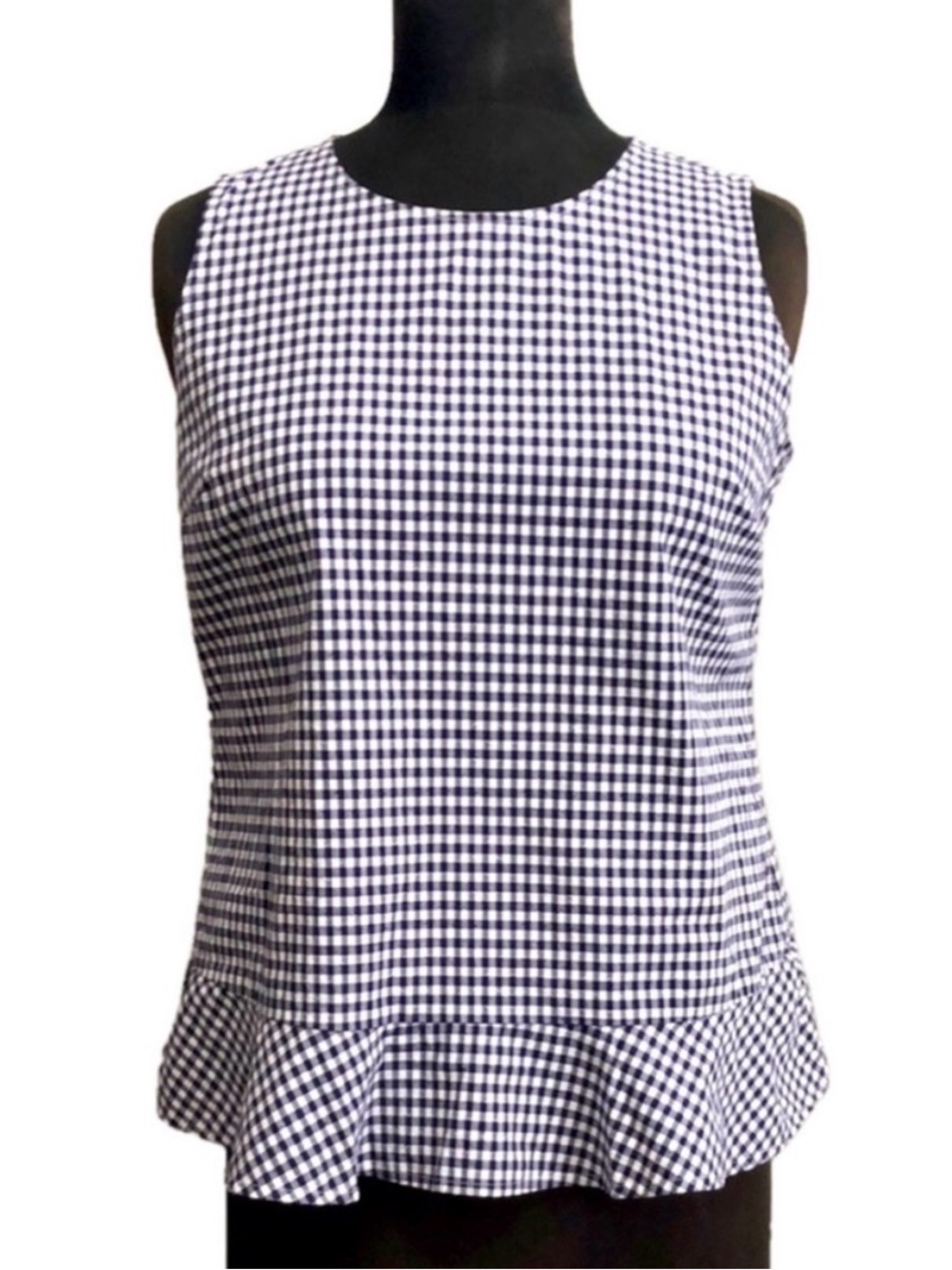 Tommy Hilfiger Navy & White Gingham Sleeveless Dressy Top, Size Medium